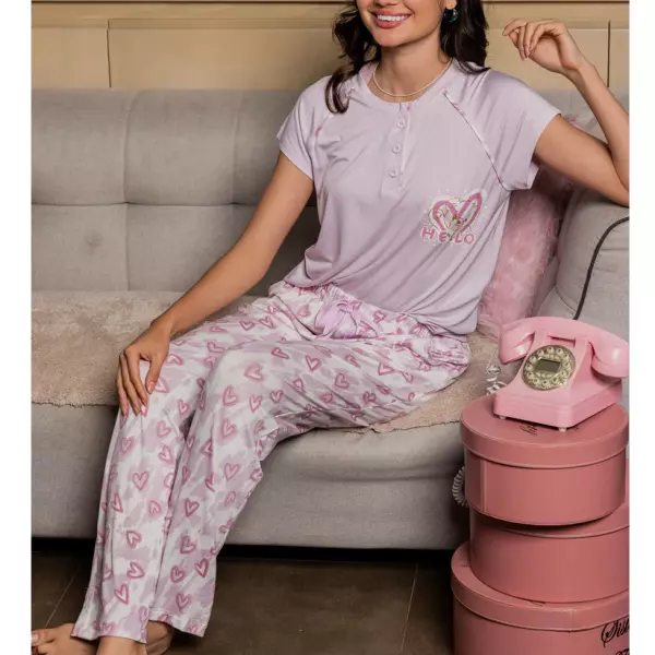 بيجامة نص كم زراير