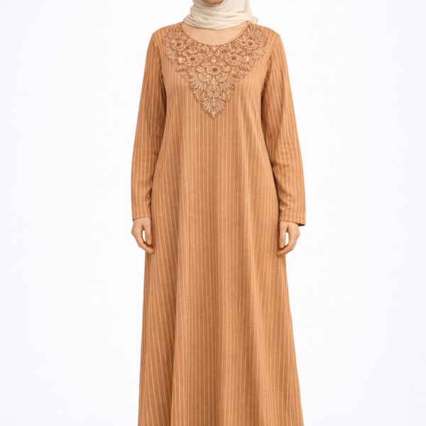 عباية بينك فلور قطيفة مخططة بالطول 151