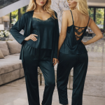 بيجامة جني موود ستان 3 قطع روب قصير + توب دانتيل