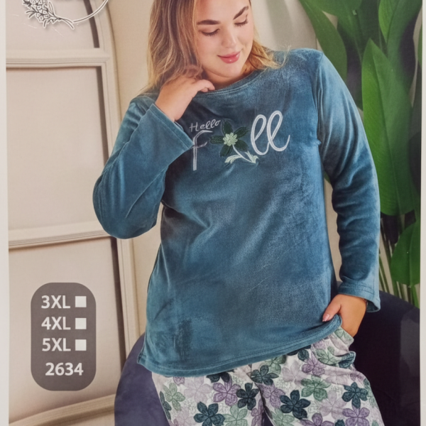 بيجامه كوكي قطيفه خاص بنطلون مشجر ورد 2634