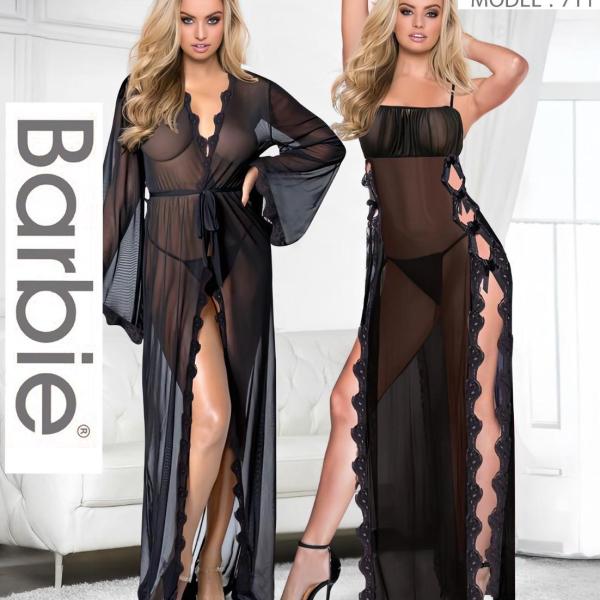 قميص بروب باربي طويل دانتيل فيونكه من الجنب 711