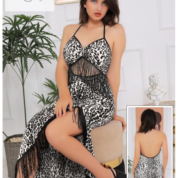 قميص طويل ماستر ليكرا ظهر مفتوح شراشيب تحت الصدر تايجر