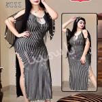 عبايه رقص ياسمينا مخطط مفتوح من الجنب