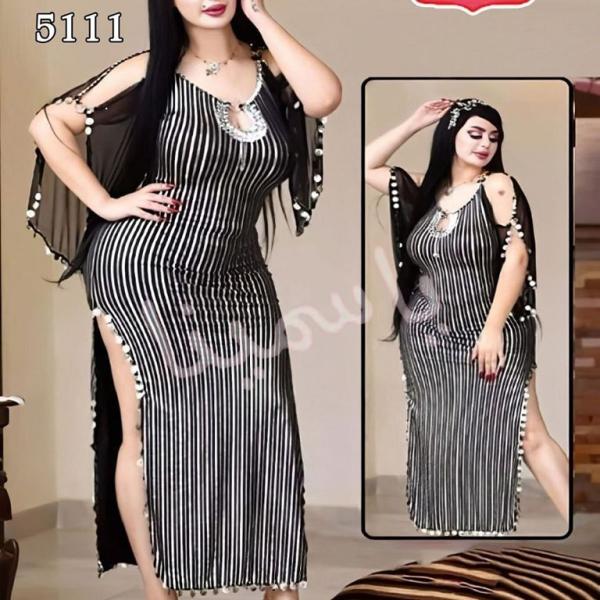 عبايه رقص ياسمينا مخطط مفتوح من الجنب