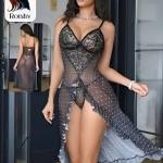 قميص طويل فيونكه تل منقط قرانيش مفتوح من الظهر