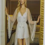 طقم قميص بروب ستان قصير كم فرشه 3264