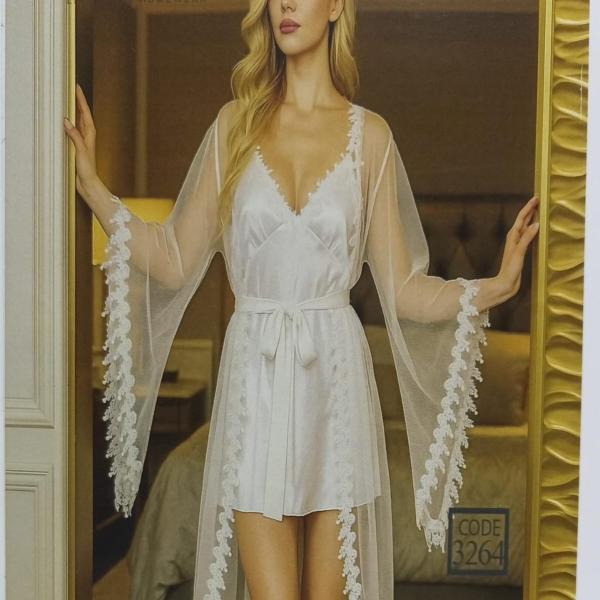 طقم قميص بروب ستان قصير كم فرشه 3264